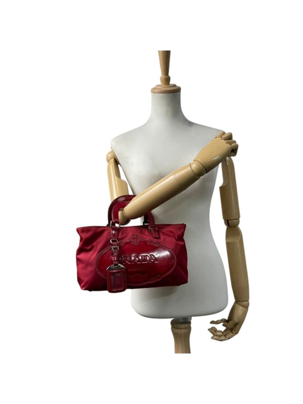 Prada Tote Mini Bag Nylon Patent Enamel Tessuto Red Vintage Classic Outing Walk - Picture 4 of 10